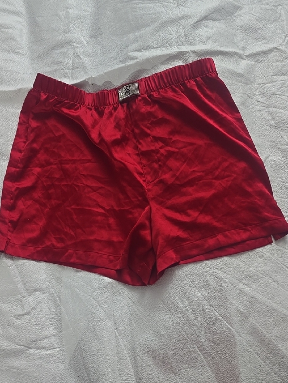 Victoria's Secret Red Satin Pajama Shorts with Embellished Logo